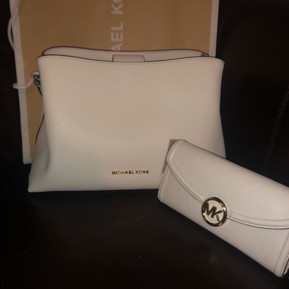 Michael Kors white authentic wallet and purse set